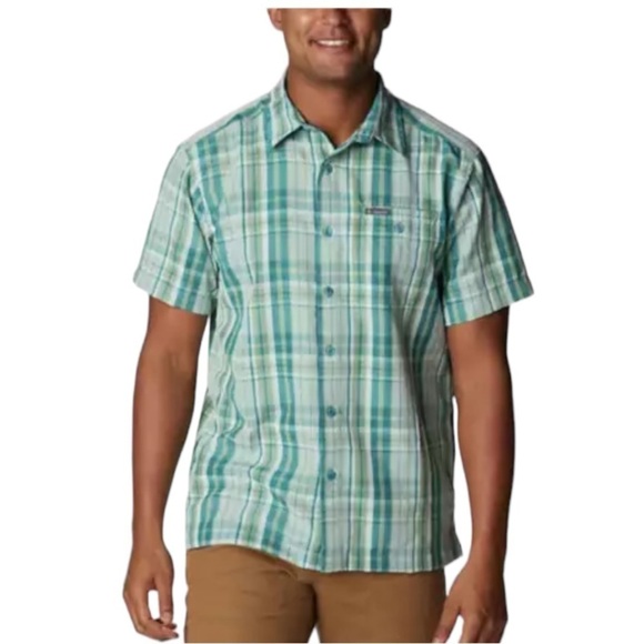 COLUMBIA Green Plaid Trail Short Sleeve Casual Button Front Shirt Size M NEW - Picture 13 of 13